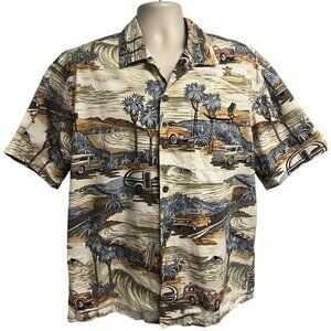 Toes on the Noes Mens Vintage Floral Hawaiian Aloha Button Up Shirt Medium USA